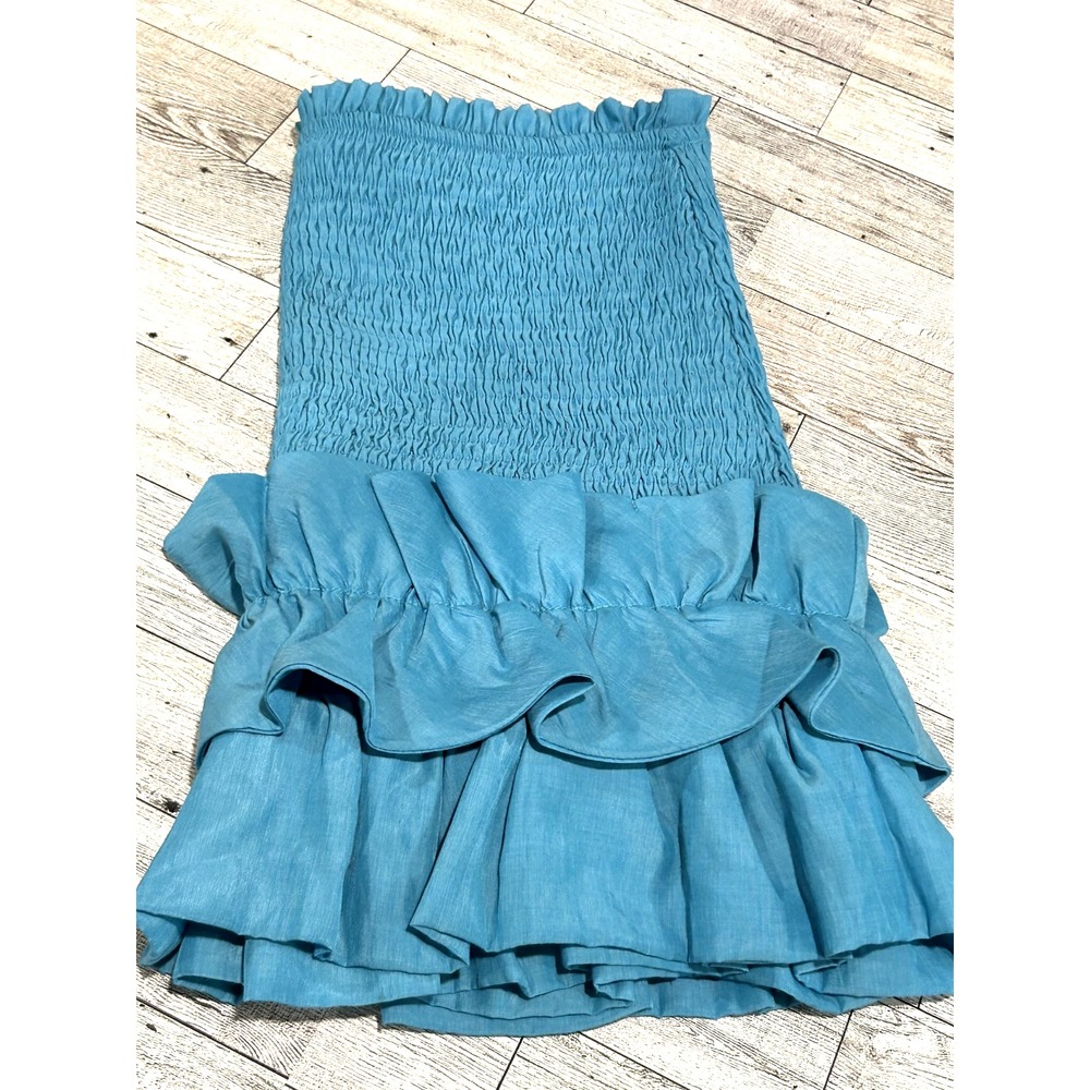 Do + Be Classic CHIC Dressy Blue Polyester Women's Ruffle Smocked Skirt LARGE